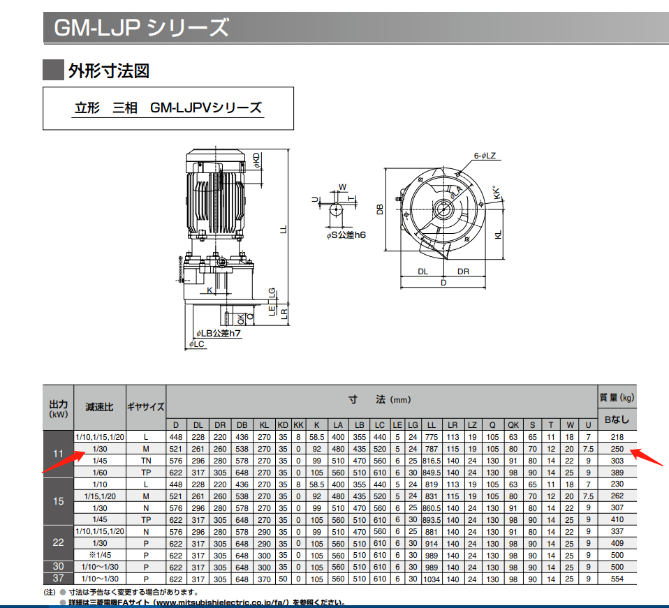 三菱立式減速機型號GM-LJPV-11KW-4P-1/30-...