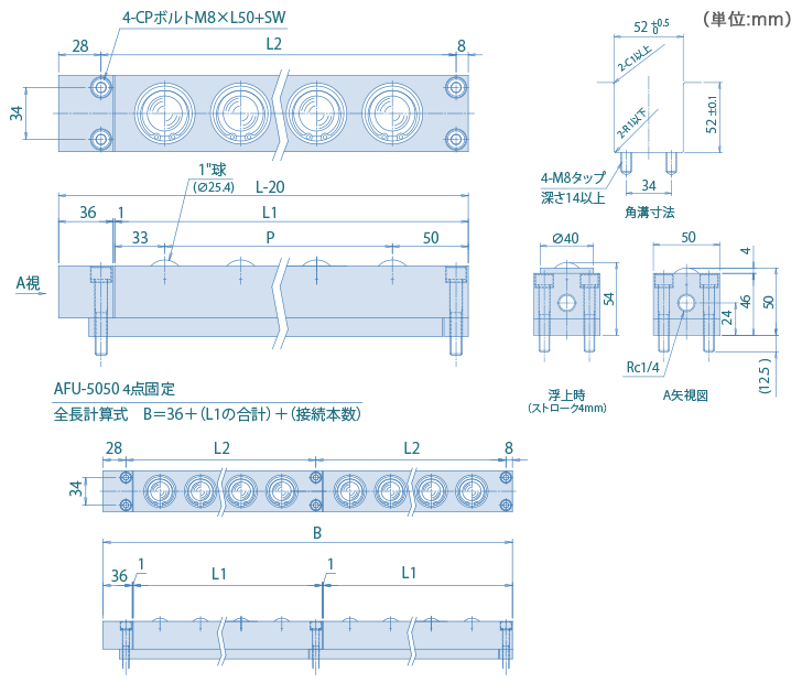 AFU-5050-series 4點固定タイプ 寸法